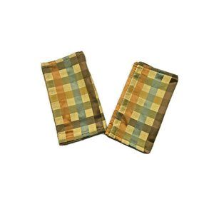 Vintage 90s Custom Made Cafe Tier Curtains Valance Plaid Gold Brown Orange Plaid